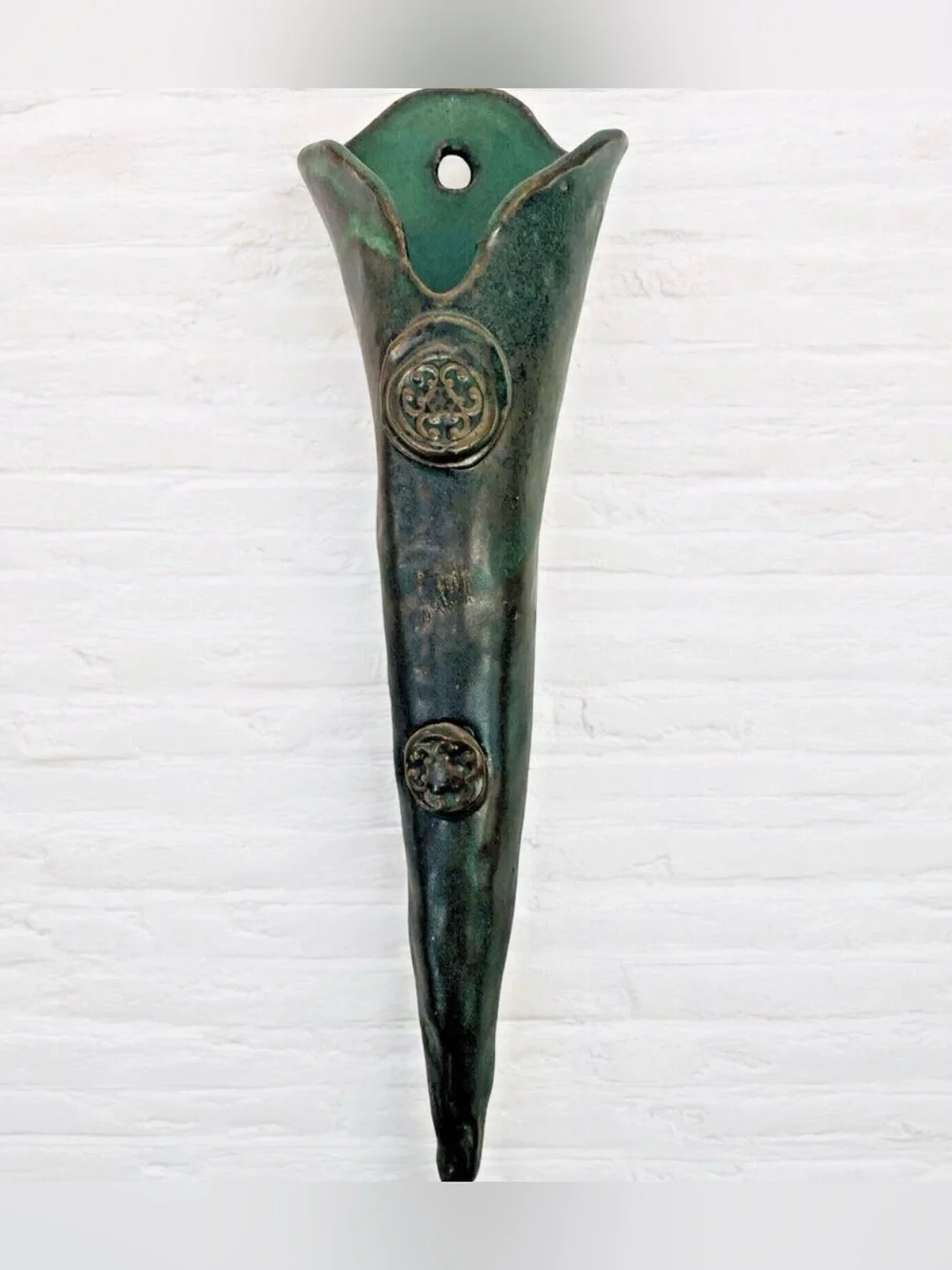 Wall Pocket Vase Pottery Blue/Green teal 14” H x 5” W approx